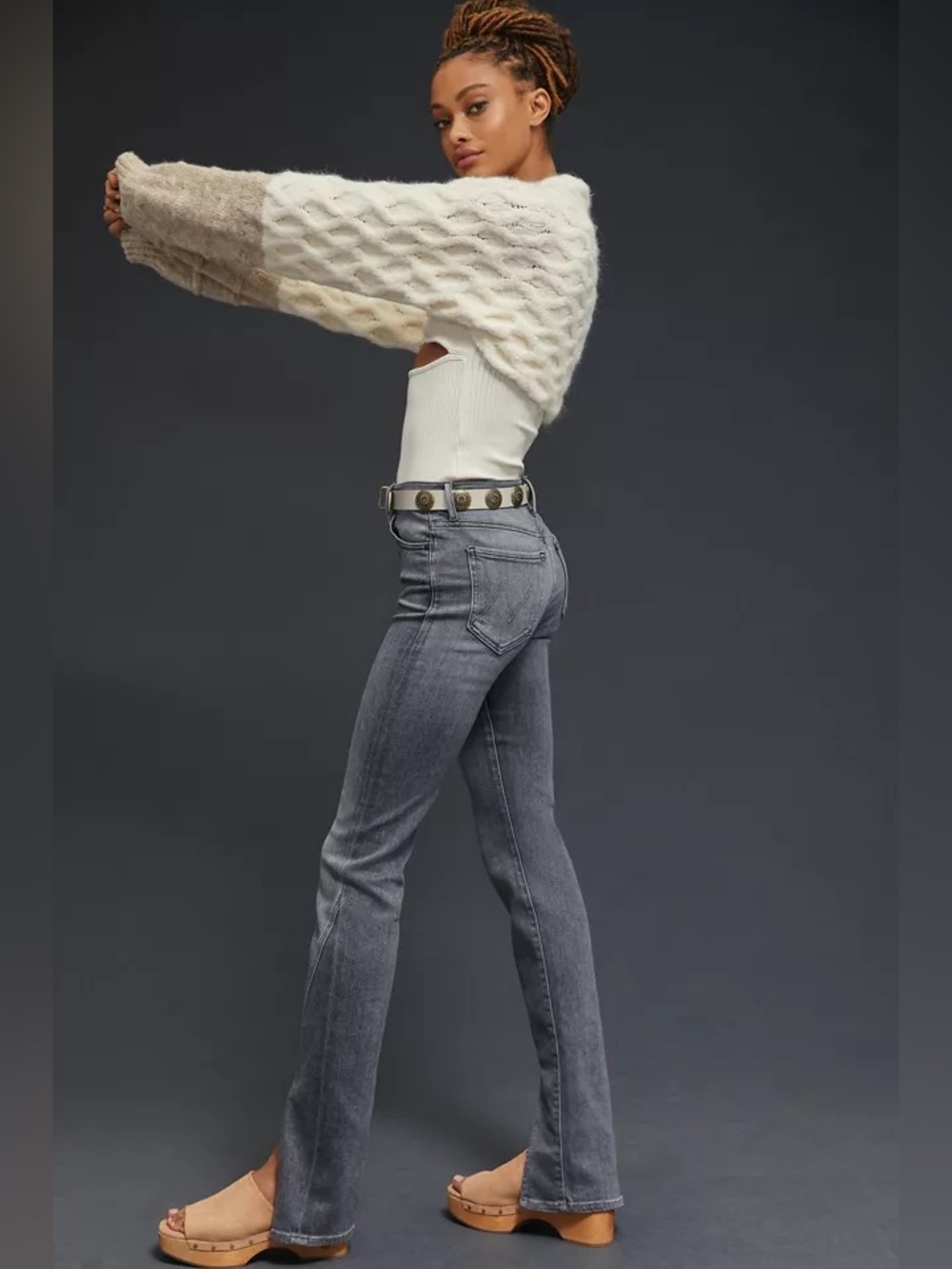 MOTHER The Rascal Sliced Up Heel Digging Up Dirt Gray Split Hem Jeans ($288)